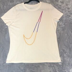 Nike Women's Dri-Fit Tee Cream with Pink/Purple/Yellow Nike Loga Size XL